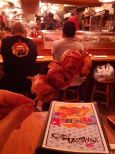 Bacon-wrapped scallop skewer